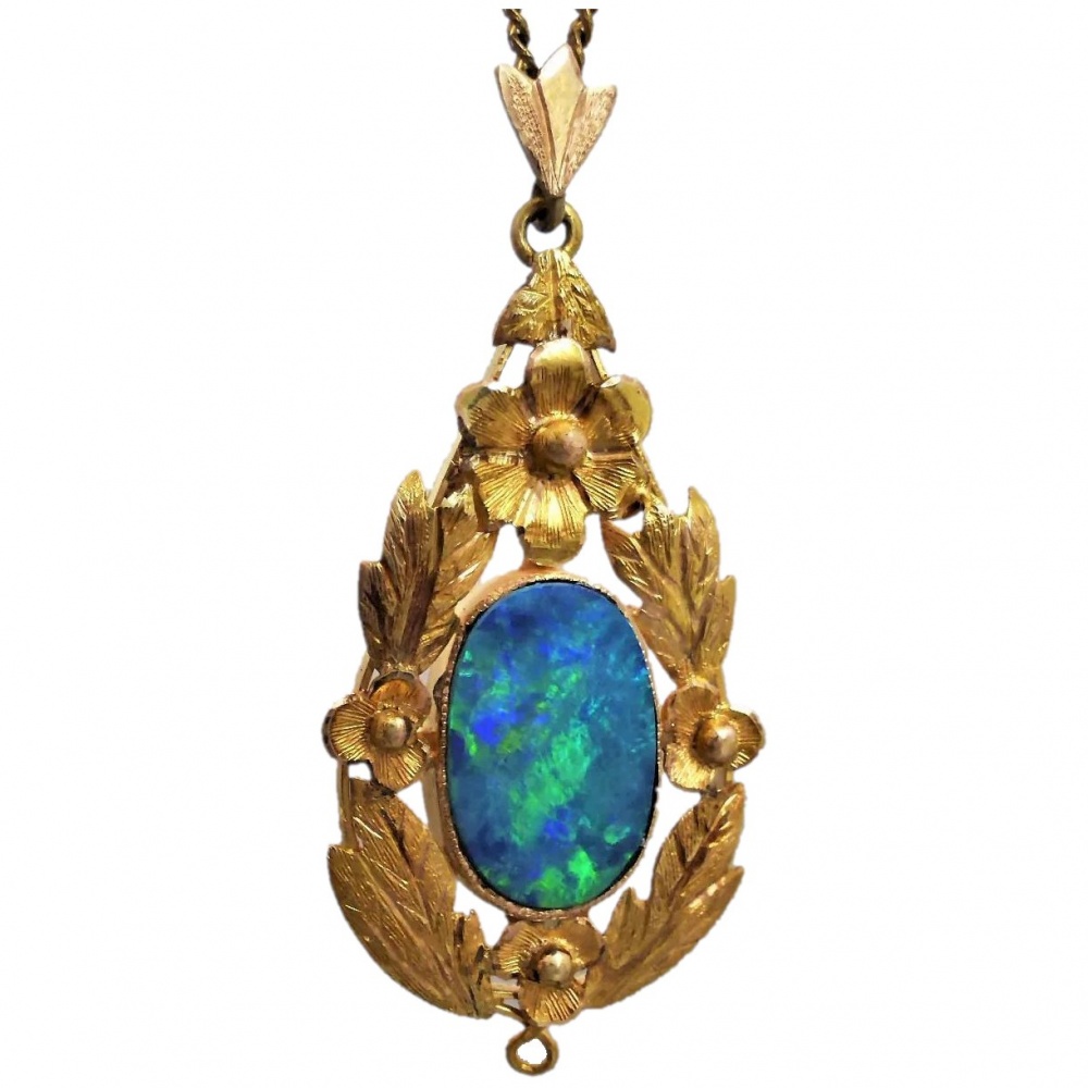 Gold Opal Pendant, Oval Opal Necklace, Ethiopian Opal, White Opal Pend