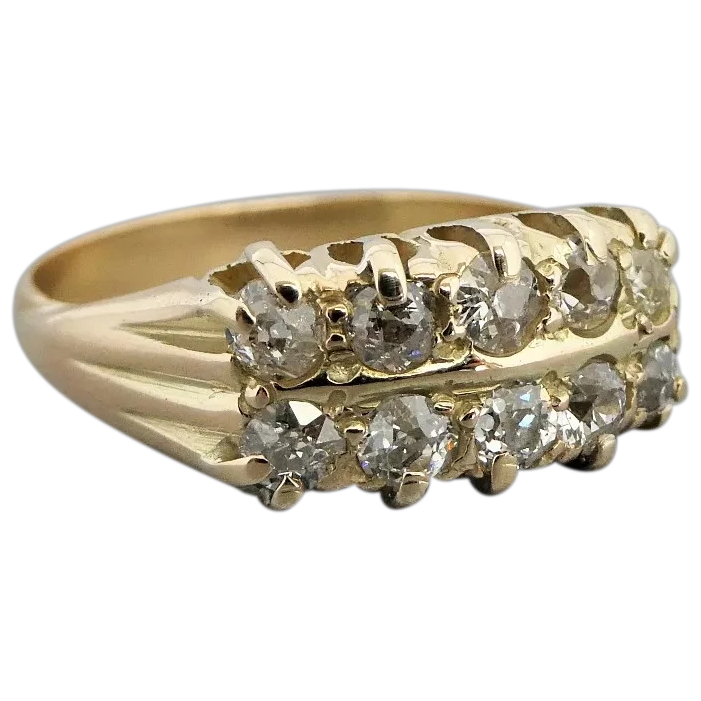 Beryl Lane - Antique Victorian 14ct Gold Two Row Old Cut Diamond Ring