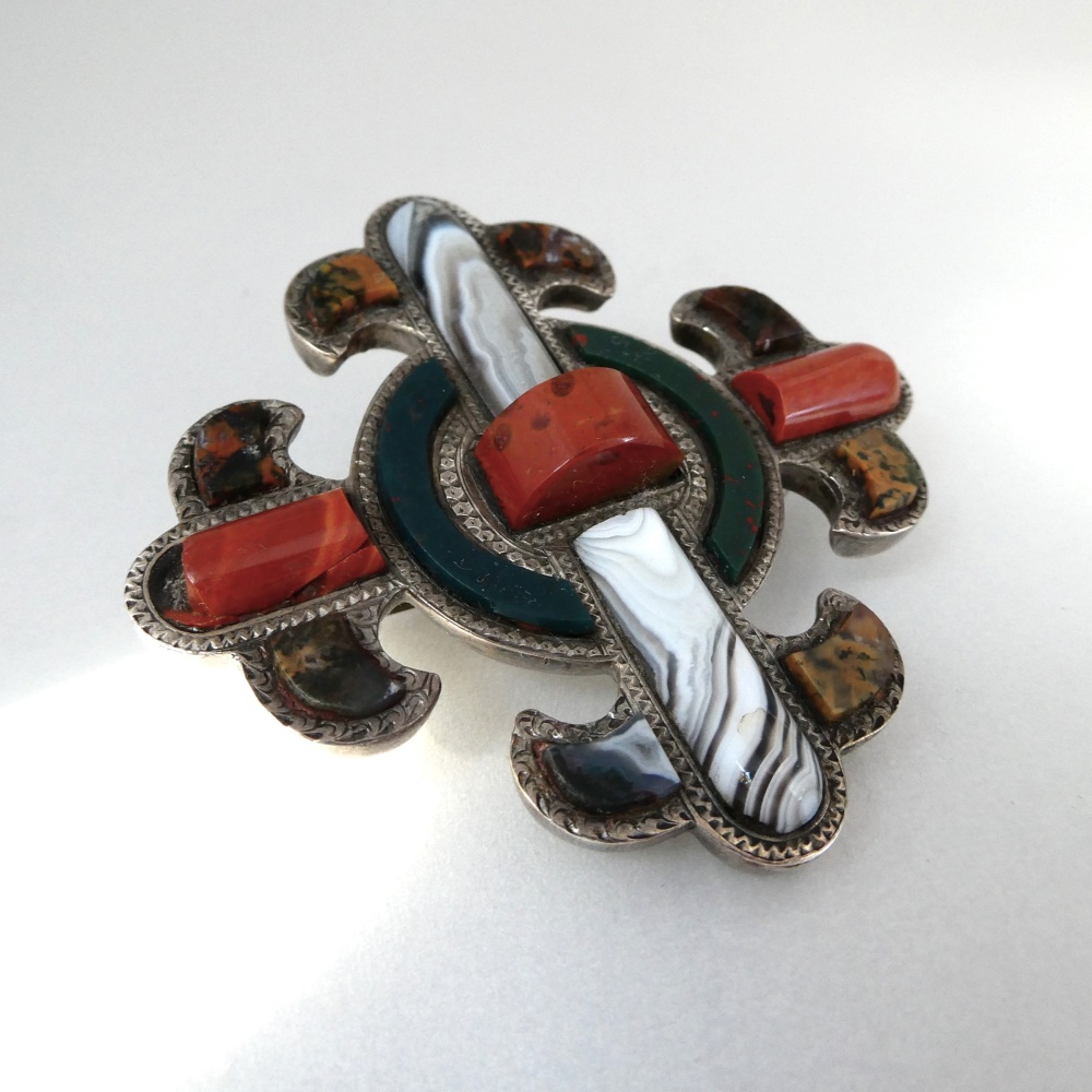 Beryl Lane - Antique Victorian Sterling Silver Agate Cross Fleury Brooch