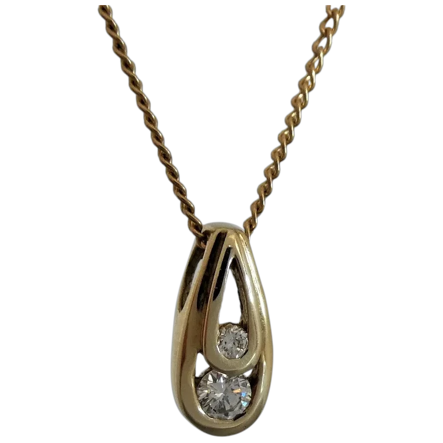 Beryl Lane Estate 9ct Yellow Gold Dainty 'Duo Tear' Diamond Slider