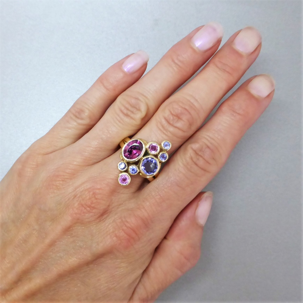 Beryl Lane Estate 9ct Gold Rhodolite Tanzanite & Pink