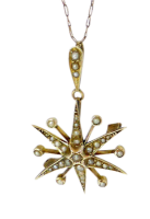 antique edwardian seed pearl starburst pendant necklace convert brooch   367