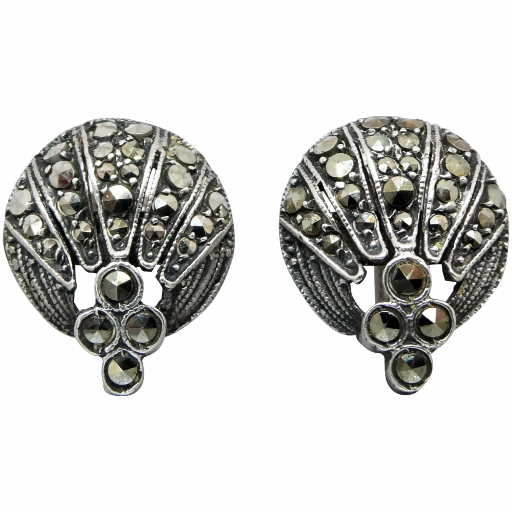 Beryl Lane Vintage Art Deco Sterling Silver Marcasite Screwon Earrings