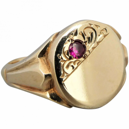 Men's 14k Solid Yellow Gold Signet Ring With Red Ruby Center Stone (Size  10) | eBay