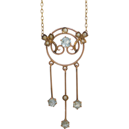 art nouveau aquamarine seed pearl necklace